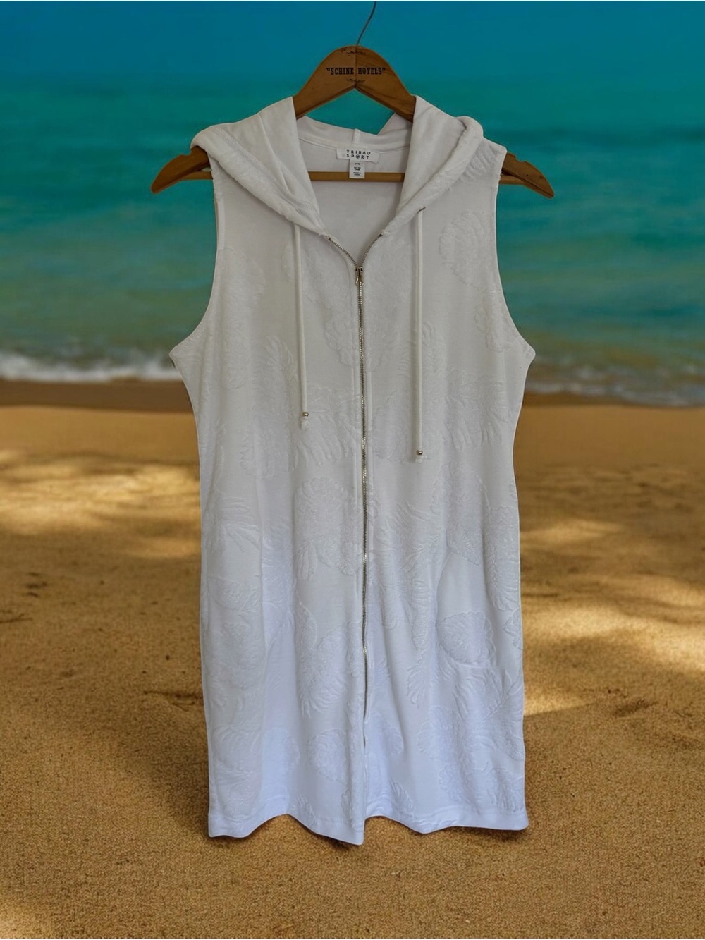 Tribal White Hooded Zip-Front Swim Coverup